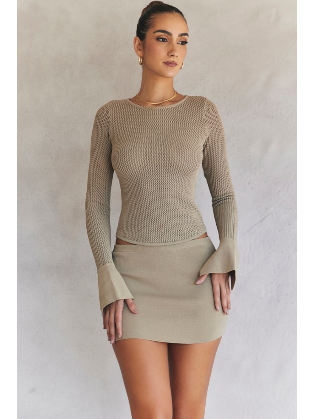 NEW House of CB Savannah Knit Long Sleeve Top Musk Taupe Medium